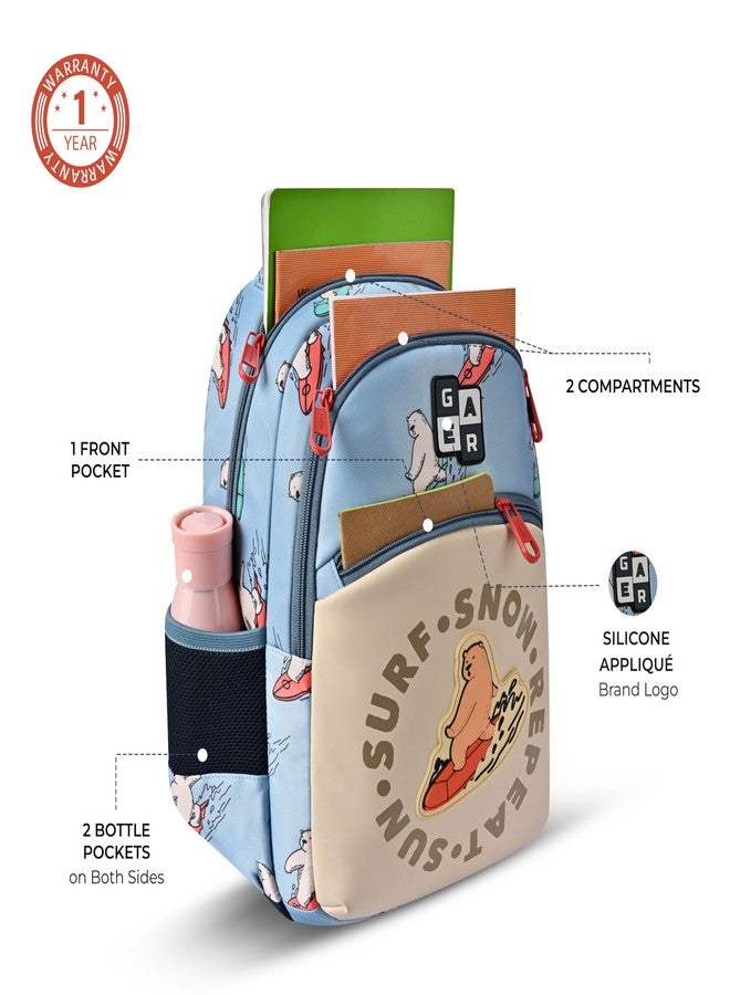 Gear Bear 3 Compartment Backpack 15"/21L Small Water Resistant School Bag/Casual 3 Compartment Backpack/Daypack/Kids Bag for Boys/Girls (Sky Blue-Orange) - Image 4